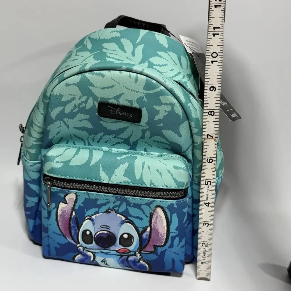 NEW Disney Loungefly Stitch Lick Mini Backpack Tropical Leaves Blue 12